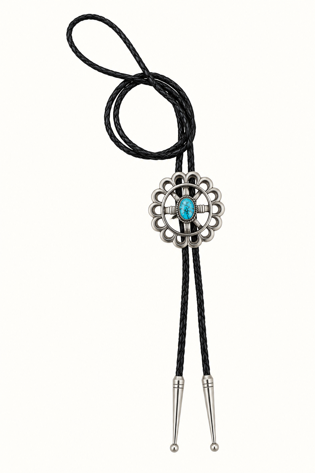 Native American Sterling Silver Sandcast Turquoise Bolo Tie – Signed BK