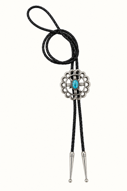 Native American Sterling Silver Sandcast Turquoise Bolo Tie – Signed BK