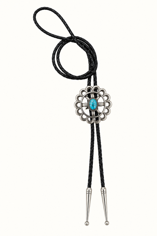 Native American Sterling Silver Sandcast Turquoise Bolo Tie – Signed BK