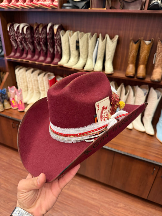 “God Is Good” Custom Burgundy Cowboy Hat – Handcrafted Western Statement