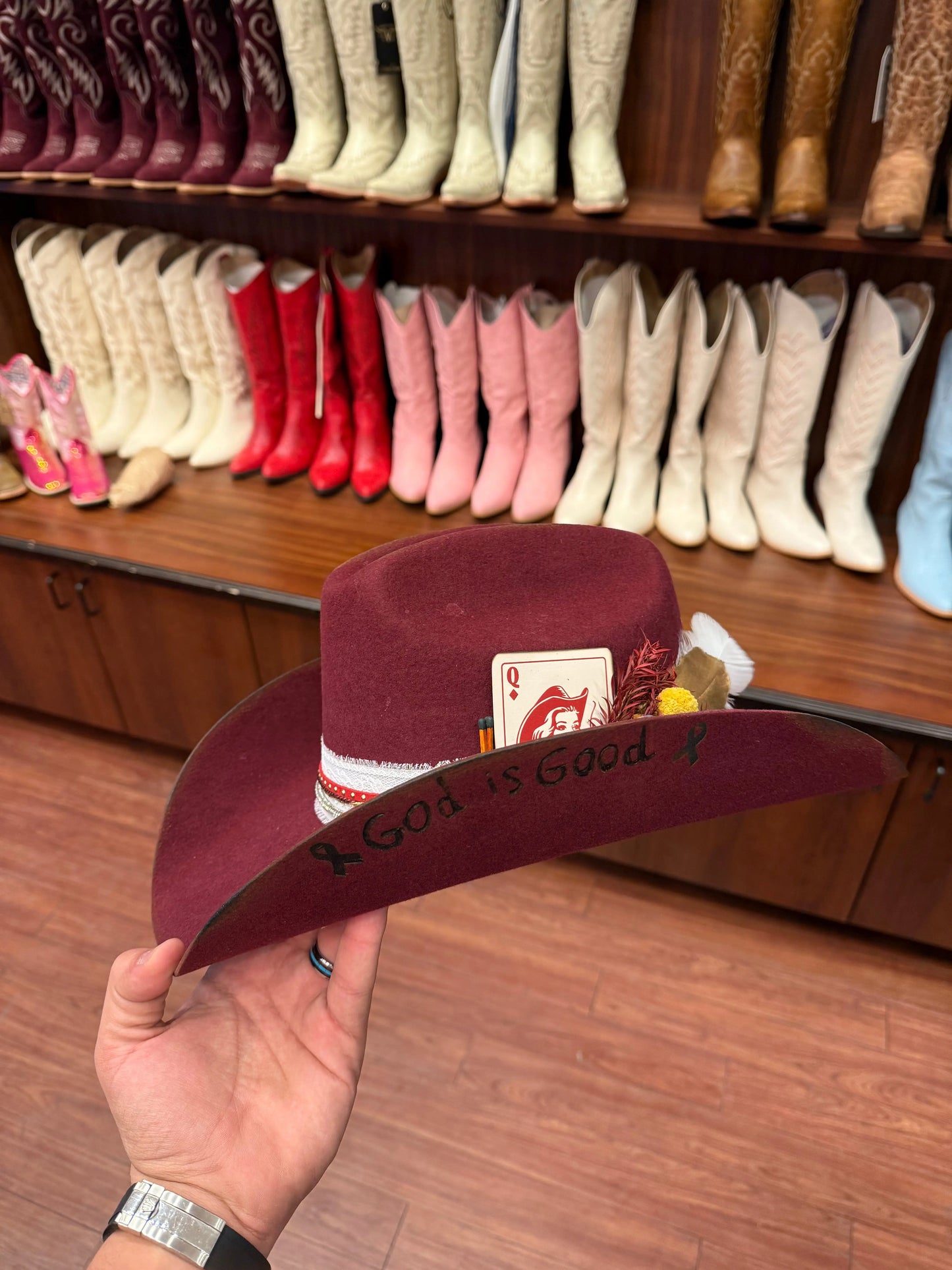 “God Is Good” Custom Burgundy Cowboy Hat – Handcrafted Western Statement Last Rodeo Western Wear & Hat Bar
