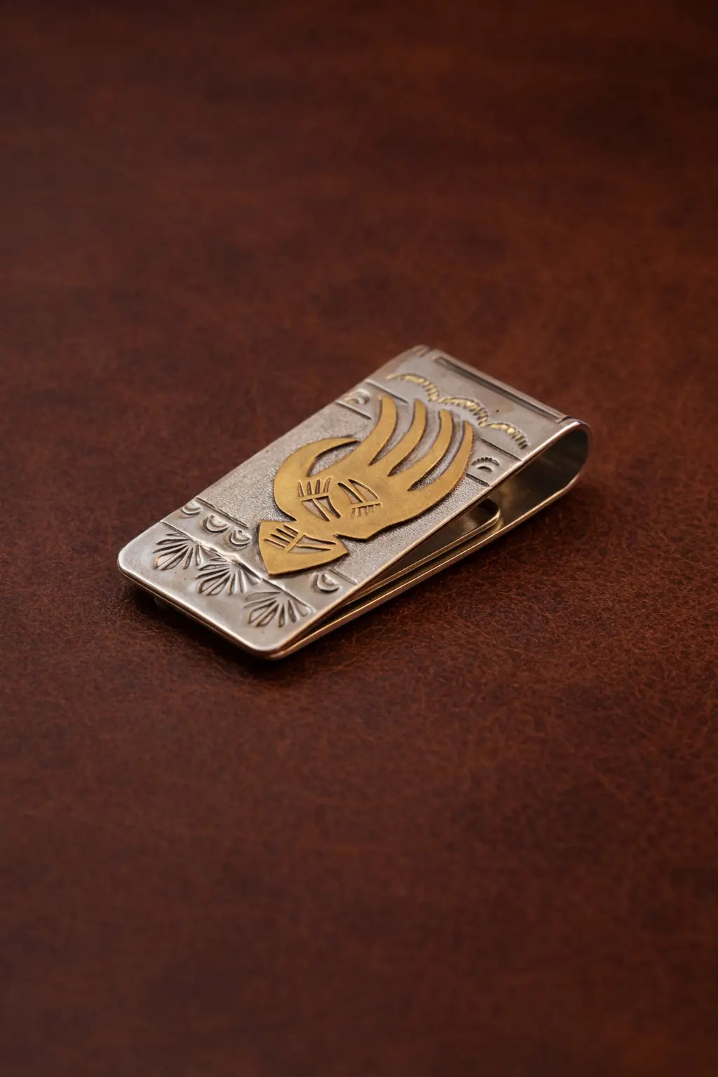 Handcrafted Western Money Clip – Sterling Silver & 12K Gold Overlay Engraved Last Rodeo Western Wear & Hat Bar