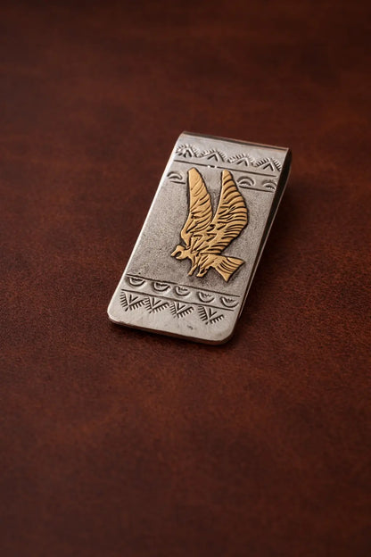 Handcrafted Western Money Clip – Sterling Silver & 12K Gold Overlay Engraved Last Rodeo Western Wear & Hat Bar