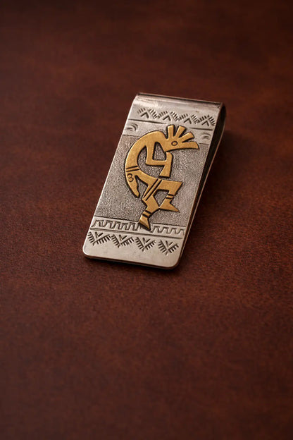 Handcrafted Western Money Clip – Sterling Silver & 12K Gold Overlay Engraved Last Rodeo Western Wear & Hat Bar