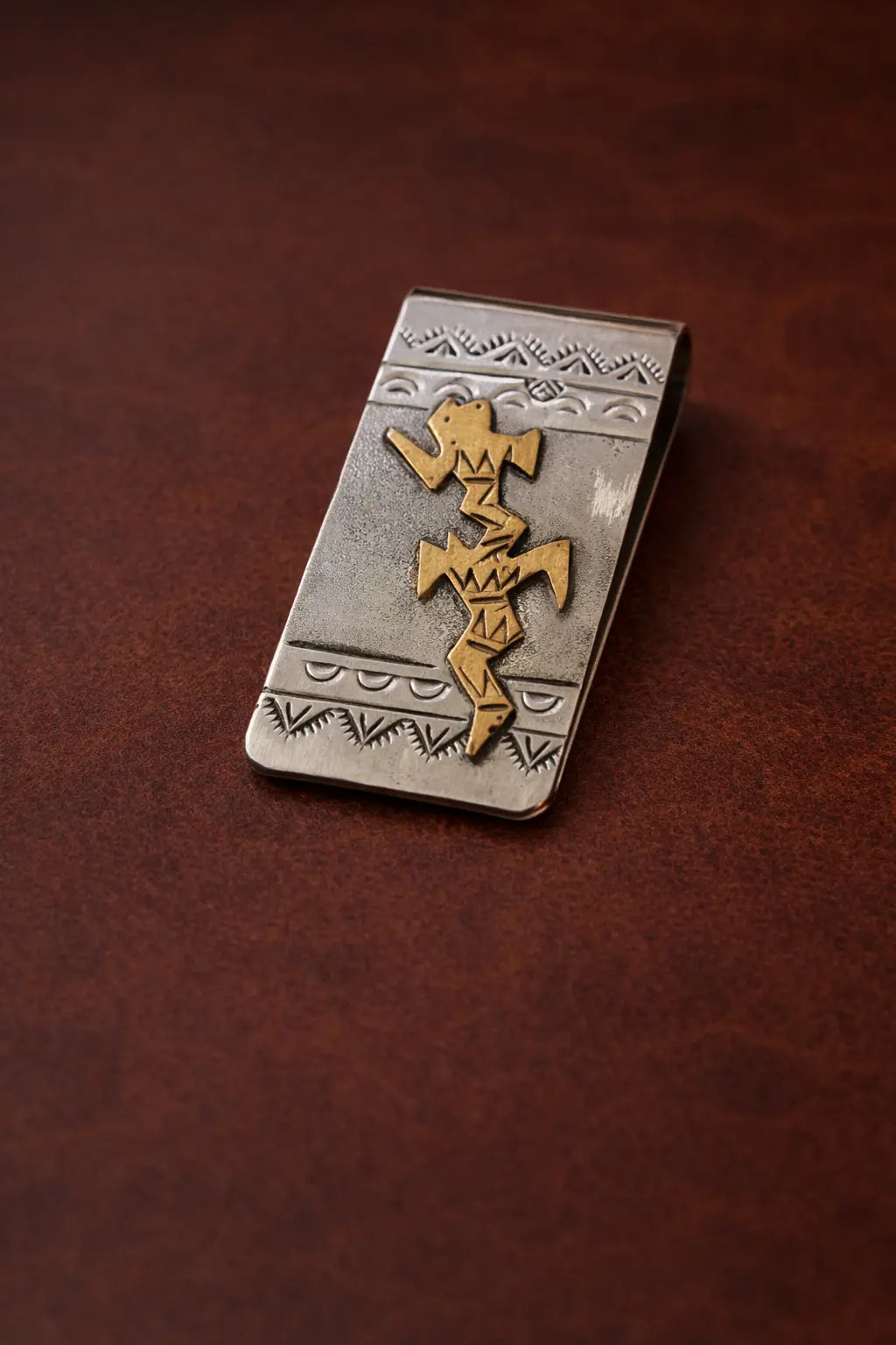 Handcrafted Western Money Clip – Sterling Silver & 12K Gold Overlay Engraved Last Rodeo Western Wear & Hat Bar
