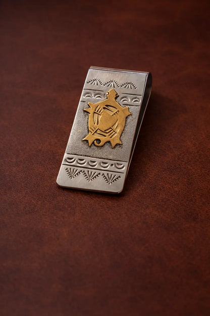 Handcrafted Western Money Clip – Sterling Silver & 12K Gold Overlay Engraved Last Rodeo Western Wear & Hat Bar
