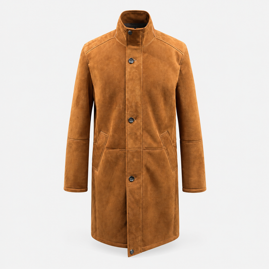 Men's Cognac Suede Shearling Coat – Italian Sheepskin Lined (Pre-Order)