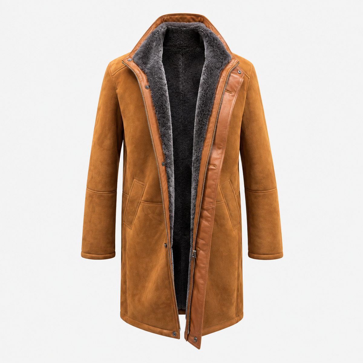 Men's Cognac Suede Shearling Coat – Italian Sheepskin Lined (Pre-Order)