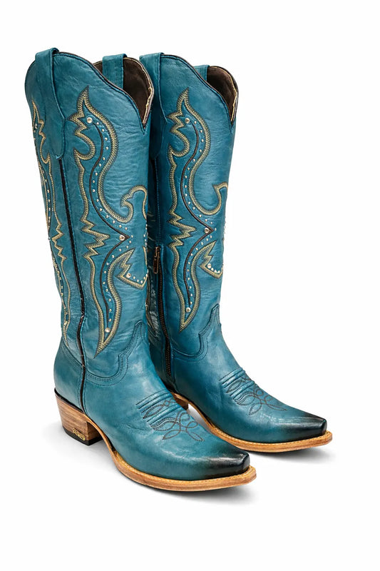 Women’s Turquoise Snip Toe Western Cowboy Boots Embroidered Leather