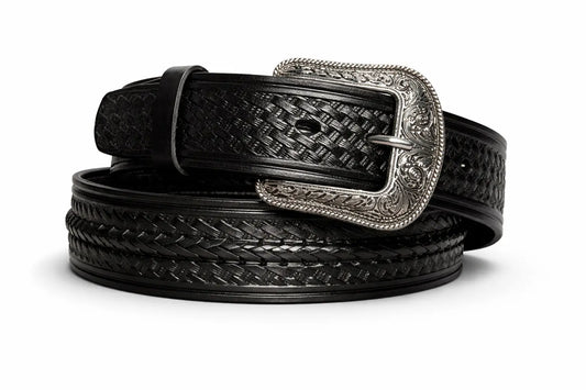 Men’s Basketweave Leather Belt with Engraved Western Buckle Last Rodeo Western Wear & Hat Bar