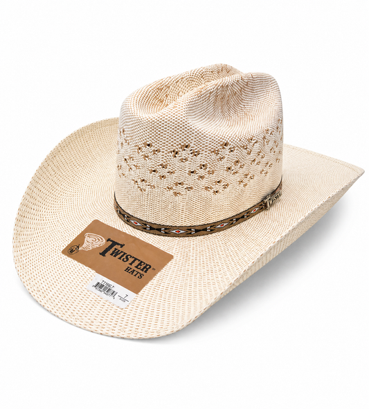 Twister Straw Cowboy Hat – Vent Crown, 4 1/2” Crown, 4 1/4” Brim, Natural