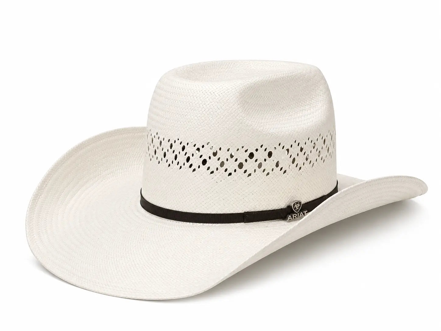 Ariat 8X Palm Straw Cowboy Hat Vented Crown Chocolate Band Front View – Buy Online at Last Rodeo