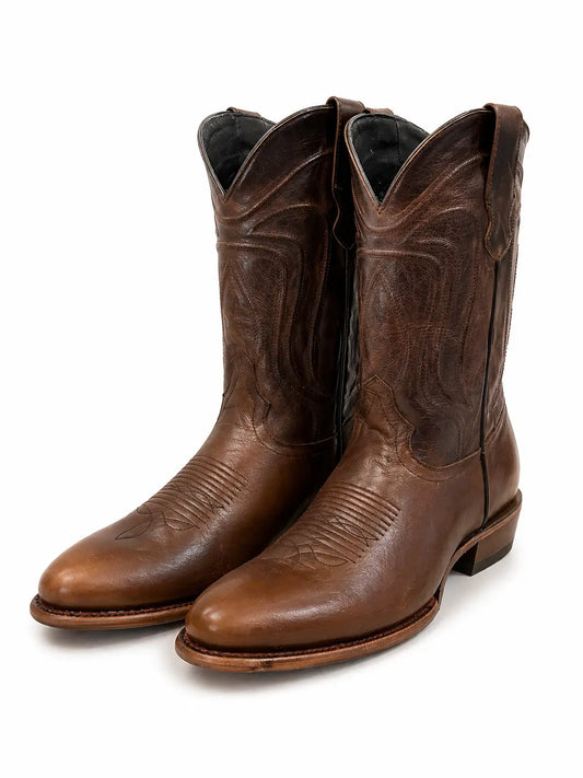 Men’s Classic Round Toe Cowboy Boots – Brown Leather Western Boots