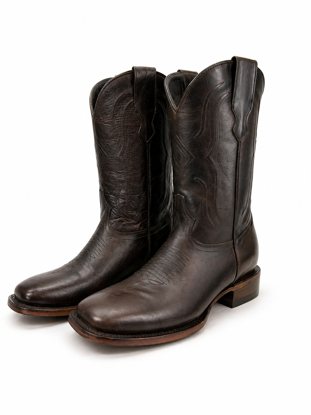 Men’s Square Toe Cowboy Boots – Dark Brown Leather Western Boots