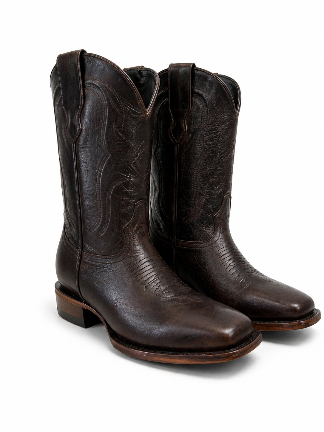 Men’s Square Toe Cowboy Boots – Dark Brown Leather Western Boots