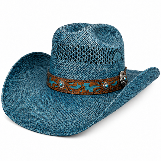 Women’s Turquoise Raffia Straw Cowboy Hat Last Rodeo Western Wear & Hat Bar