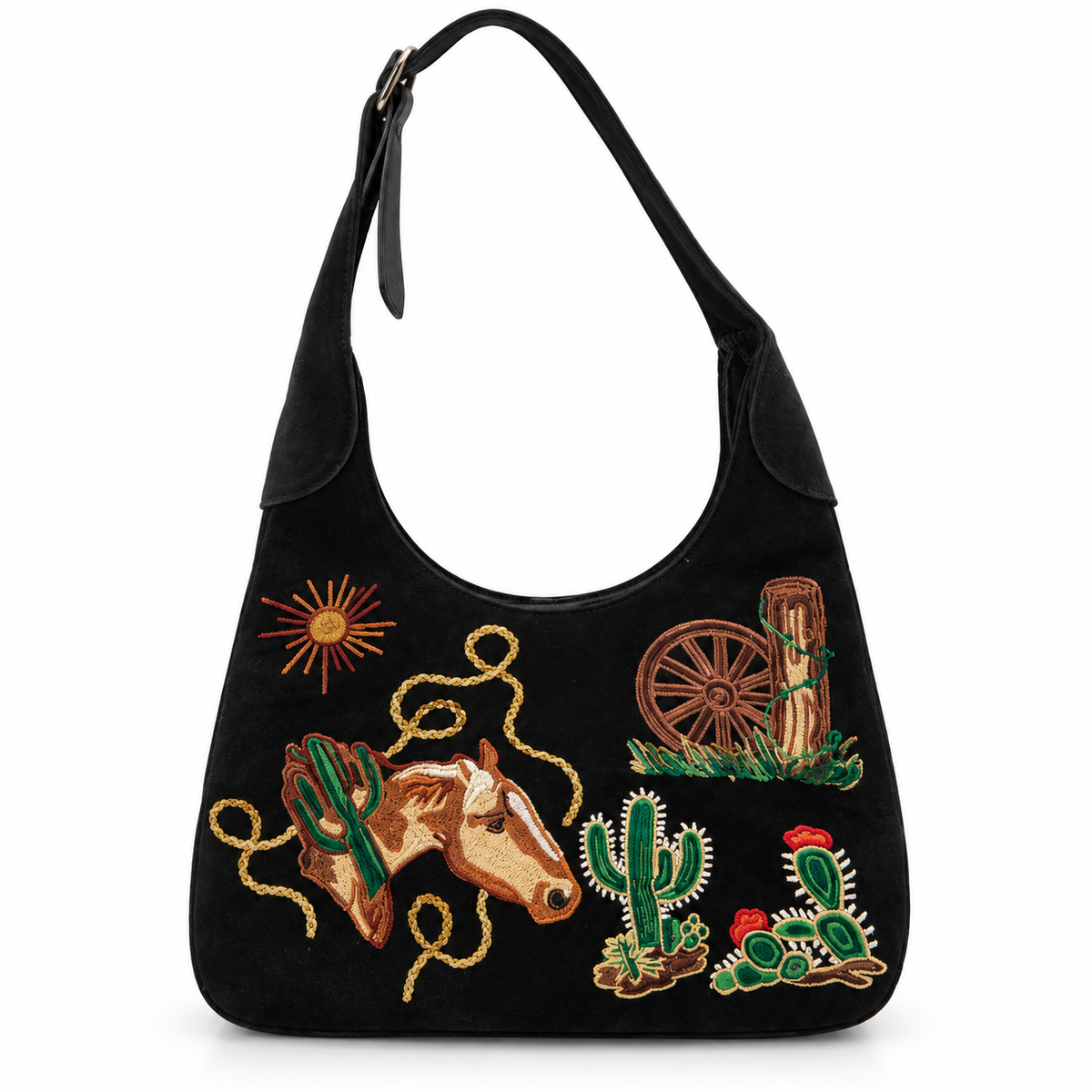 American Darling Black Suede Embroidered Western Hobo Shoulder Bag