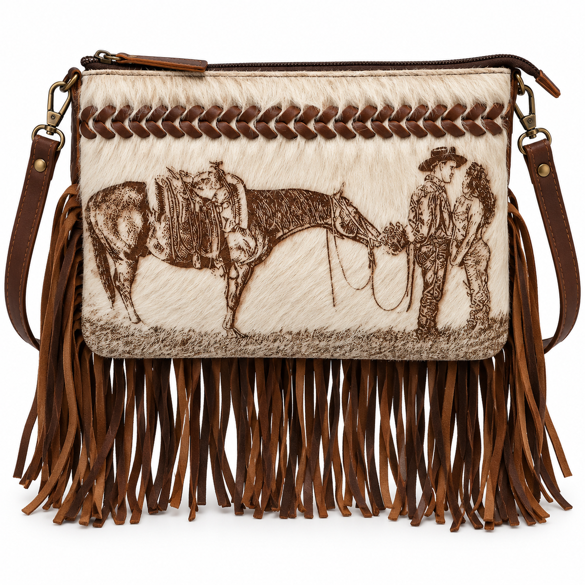 American Darling Leather & Hair-On Hide Cowboy Fringe Crossbody Bag