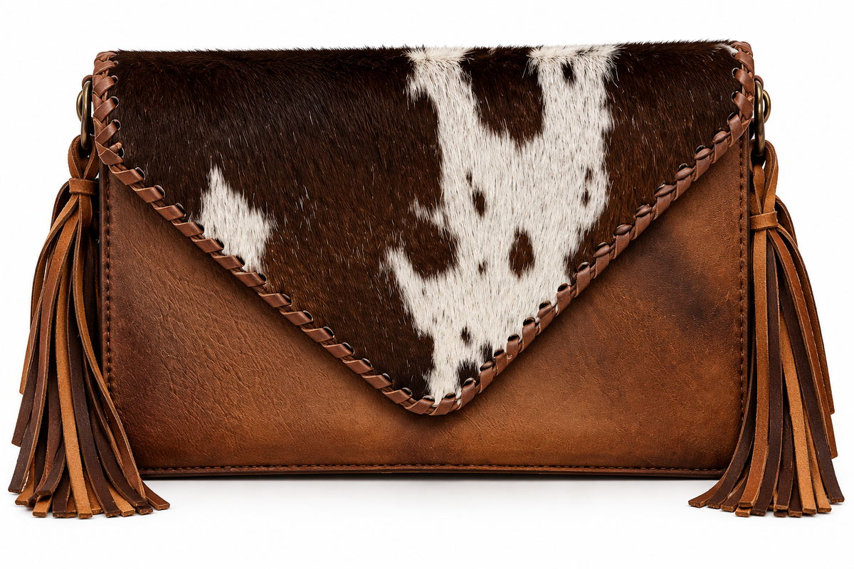 American Darling Hair-On Cowhide Fringe Envelope Crossbody Bag