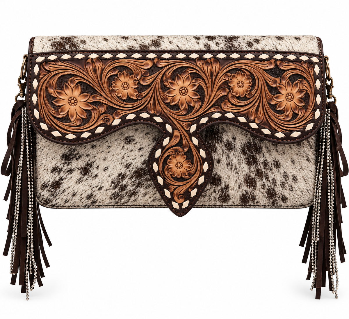 American Darling Hand-Tooled Hair-On Cowhide Western Crossbody Bag