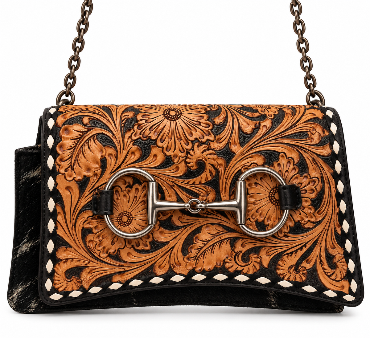American Darling Hand-Tooled Leather & Hair-On Hide Crossbody Purse