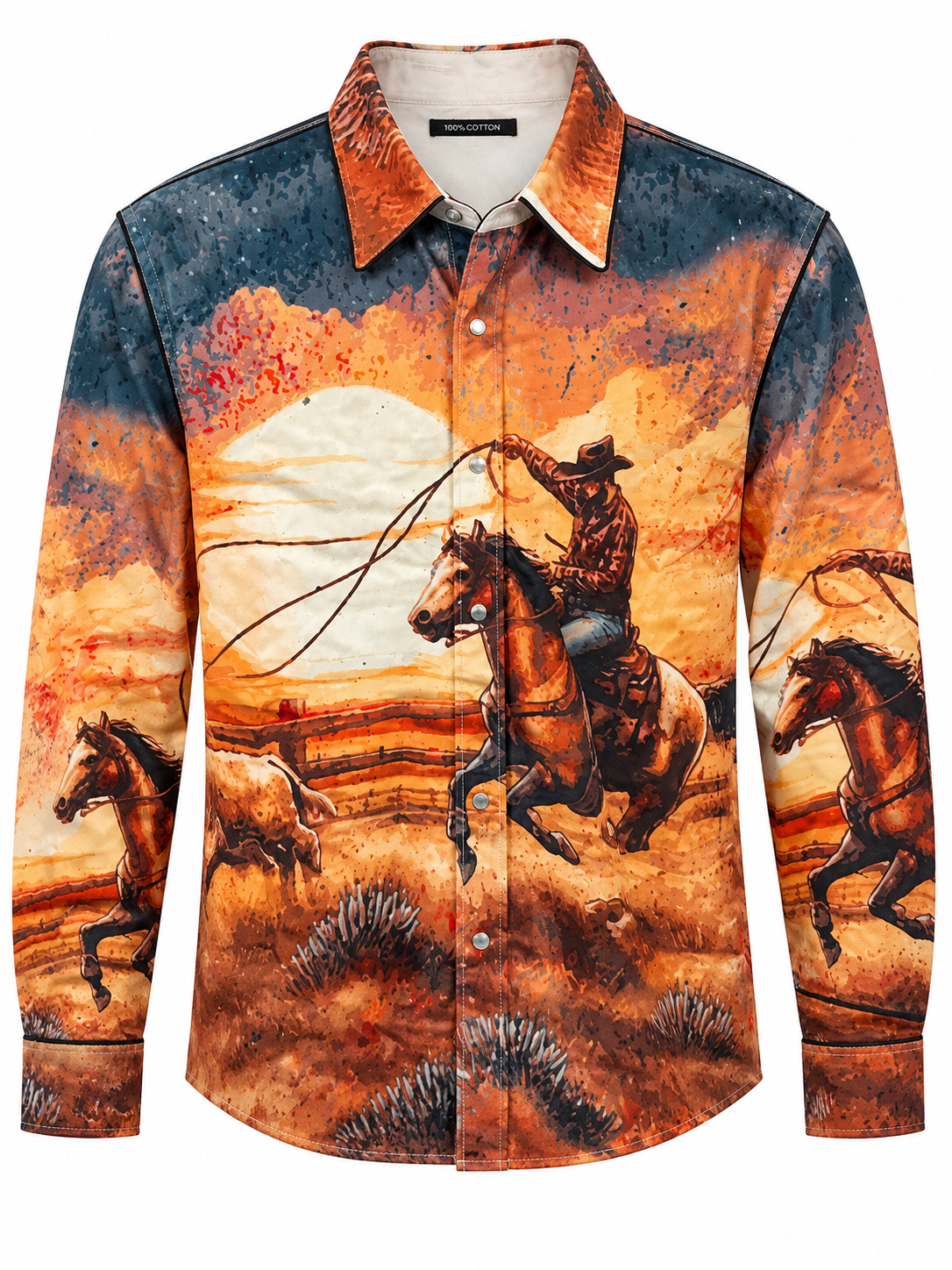 American Darling Women's Rodeo Print Satin Cotton Western Button-Down Shirt