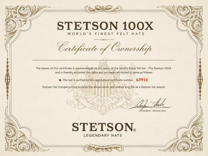 Stetson El Presidente 100X Felt
Cowboy Hat - 4 1/4" Brim Stetson