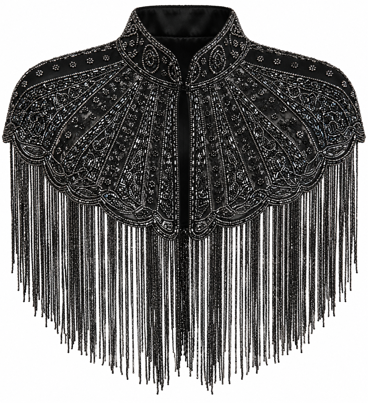 Black hand-beaded fringe western capelet – Last Rodeo