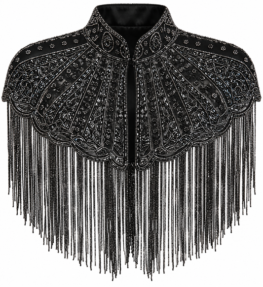 Black hand-beaded fringe western capelet – Last Rodeo
