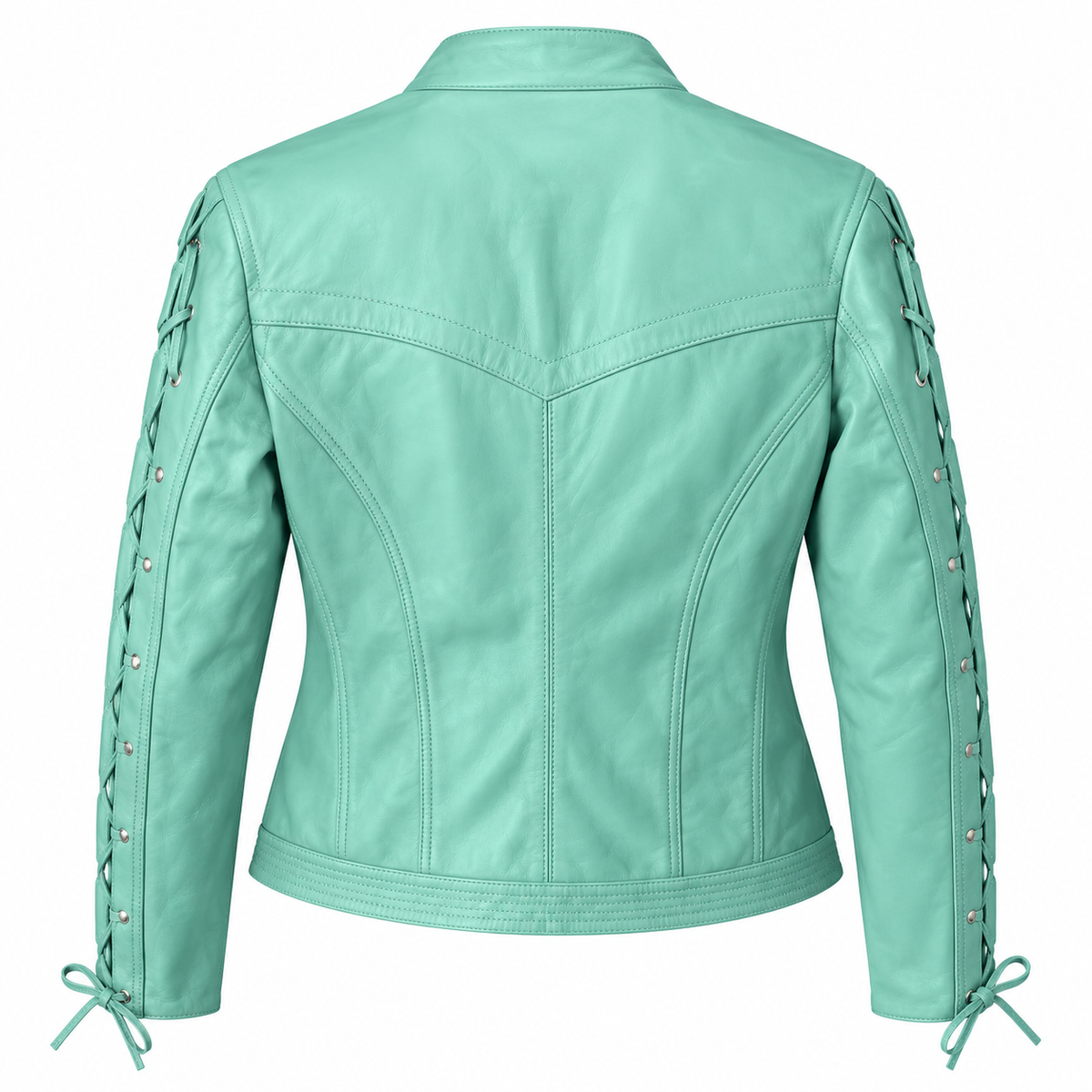 Turquoise genuine lambskin cowgirl leather jacket detail – Last Rodeo