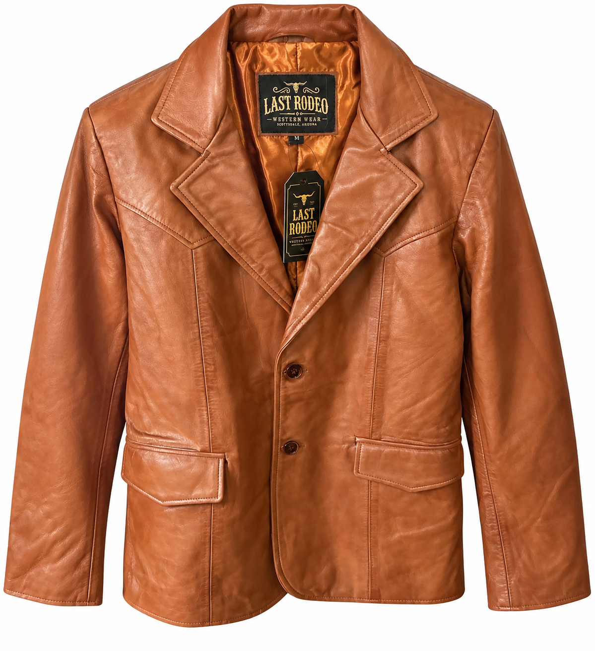 Men's cognac lambskin leather western blazer by Last Rodeo