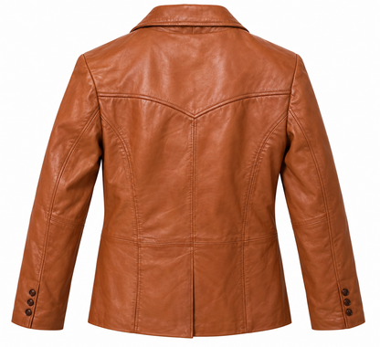 Men's cognac genuine leather blazer with notched lapels and western yoke – Last Rodeo