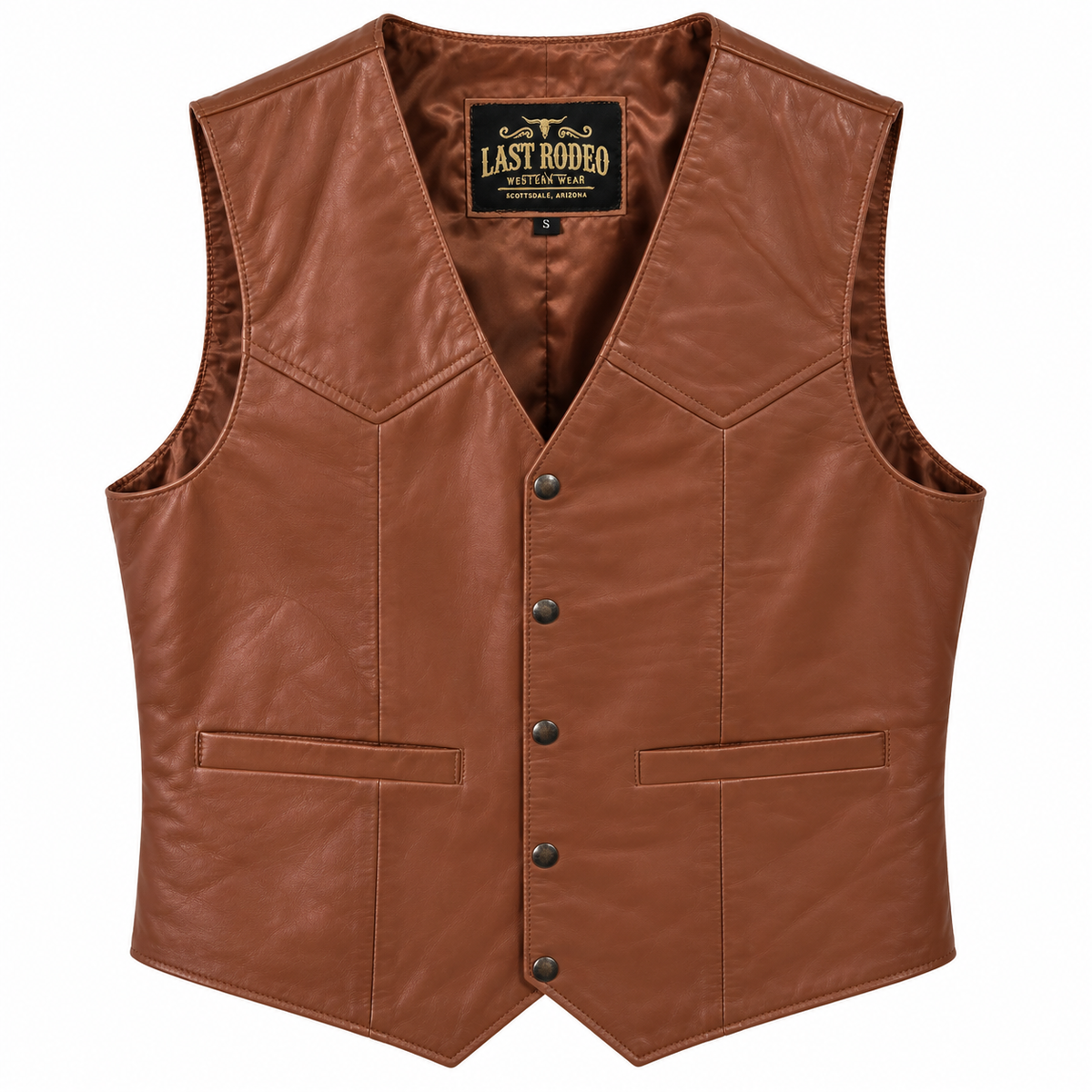 Men's cognac lambskin leather western vest by Last Rodeo