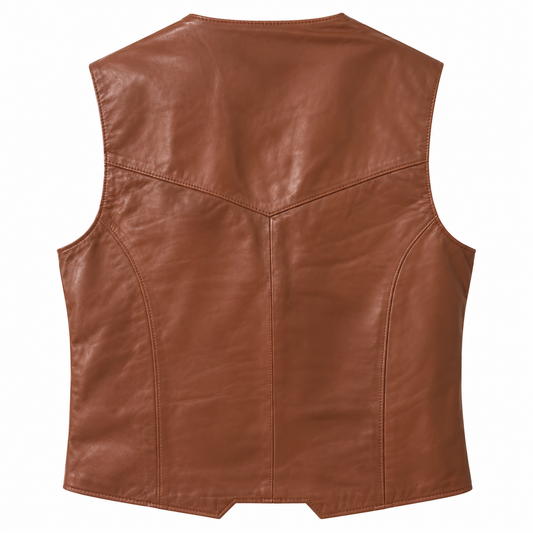Men's cognac genuine leather cowboy vest with western yoke – Last Rodeo