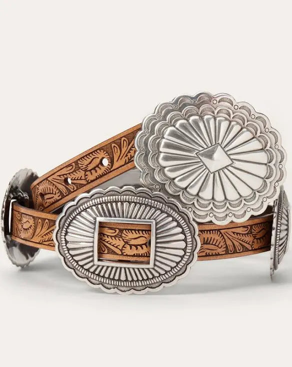 Stetson Women’s Southwestern Tooled Concho Leather Belt – Brown Last Rodeo Western Wear & Hat Bar