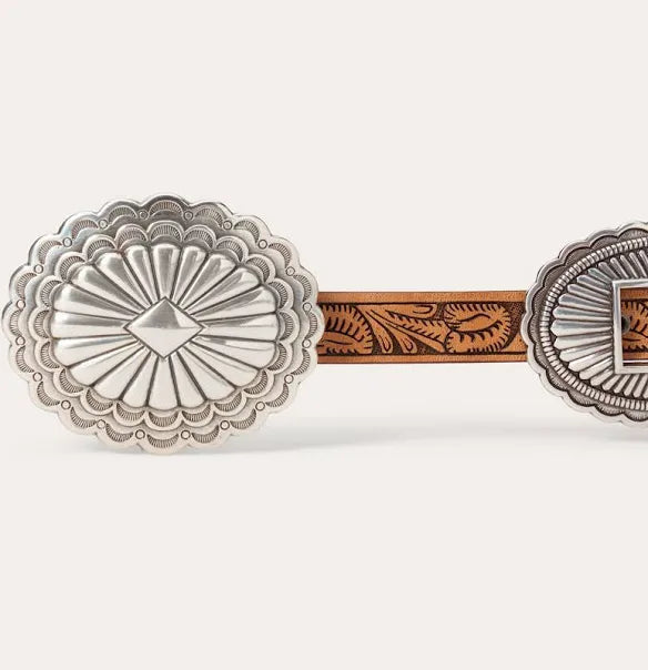 Stetson Women’s Southwestern Tooled Concho Leather Belt – Brown Last Rodeo Western Wear & Hat Bar
