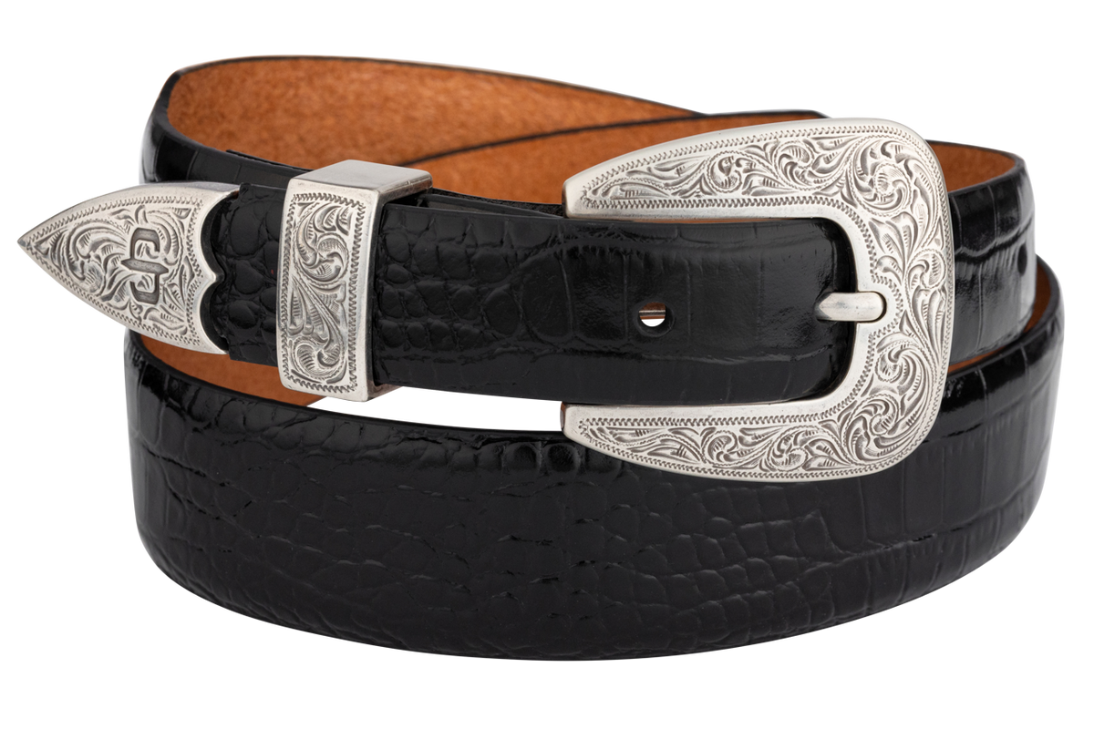 Stetson Women’s Croco Print Tapered Leather Belt – Black Last Rodeo Western Wear & Hat Bar