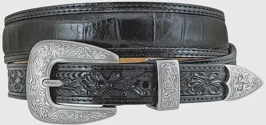 Stetson Black Croco Print & Tooled Leather Western Belt Last Rodeo Western Wear & Hat Bar