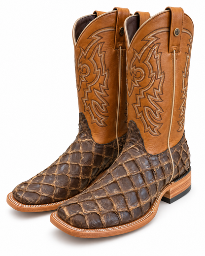 Genuine Exotic Pirarucu Fish Square Toe Cowboy Boots – Brown Last Rodeo Western Wear & Hat Bar