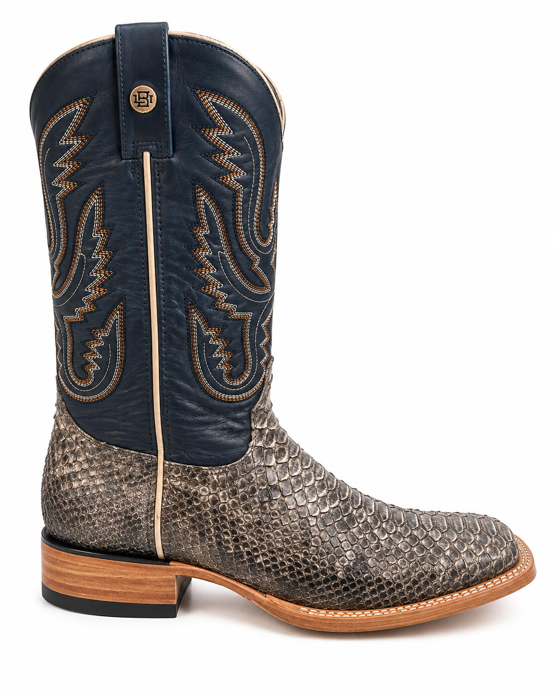 Genuine Exotic Python Square Toe Cowboy Boots – Navy & Grey Last Rodeo Western Wear & Hat Bar