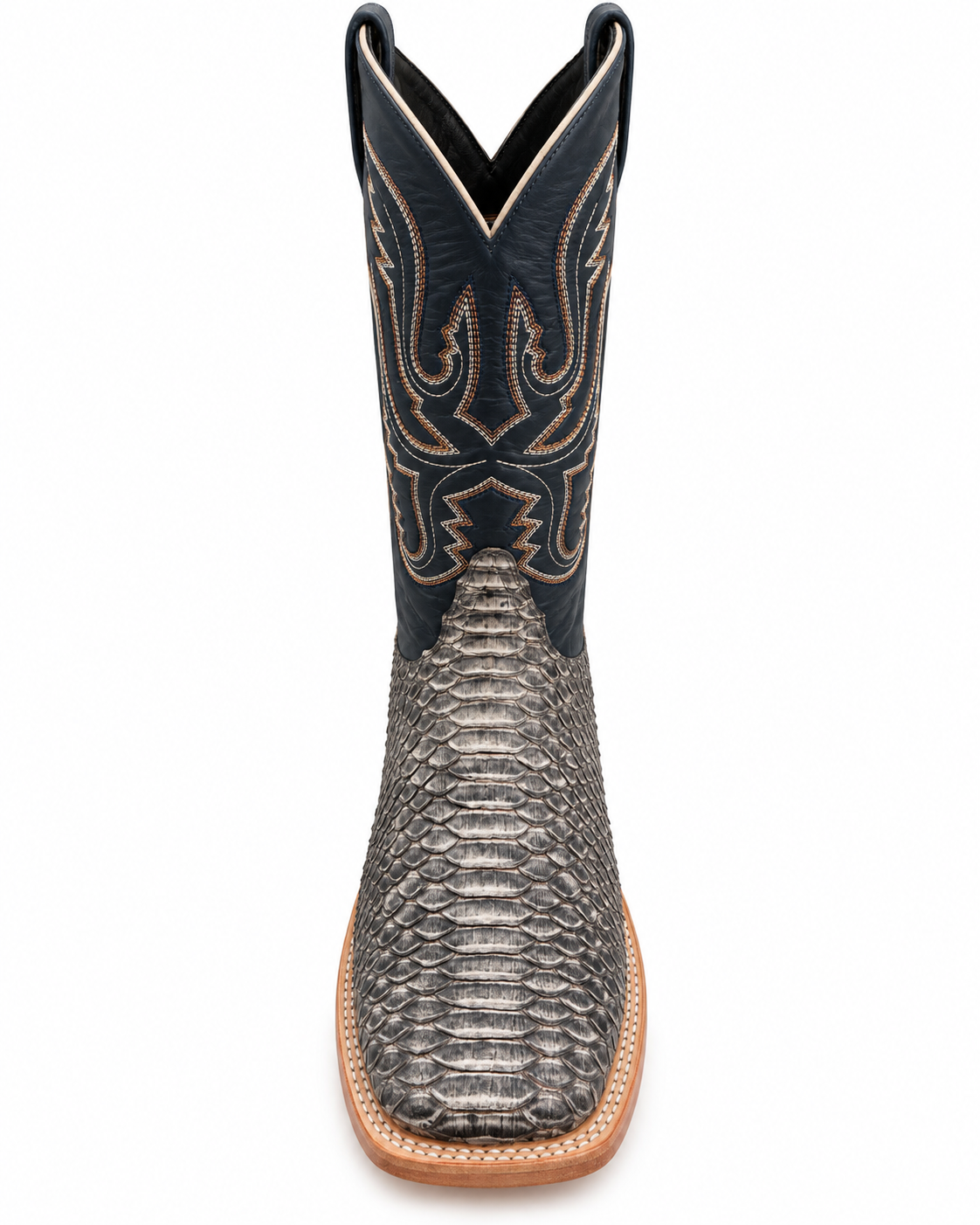 Genuine Exotic Python Square Toe Cowboy Boots – Navy & Grey Last Rodeo Western Wear & Hat Bar