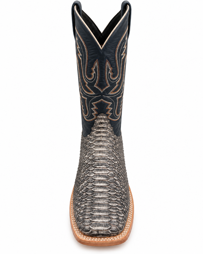 Genuine Exotic Python Square Toe Cowboy Boots – Navy & Grey Last Rodeo Western Wear & Hat Bar