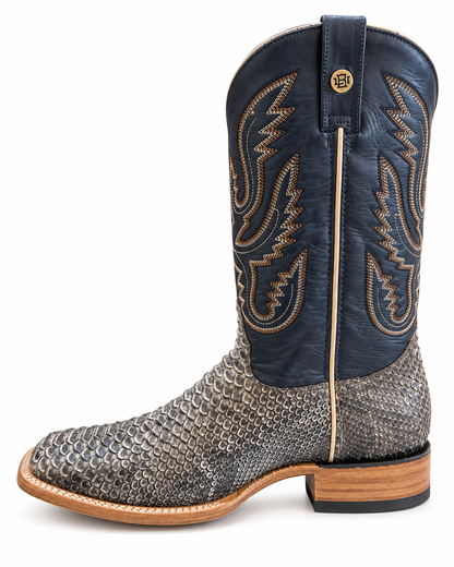 Genuine Exotic Python Square Toe Cowboy Boots – Navy & Grey Last Rodeo Western Wear & Hat Bar