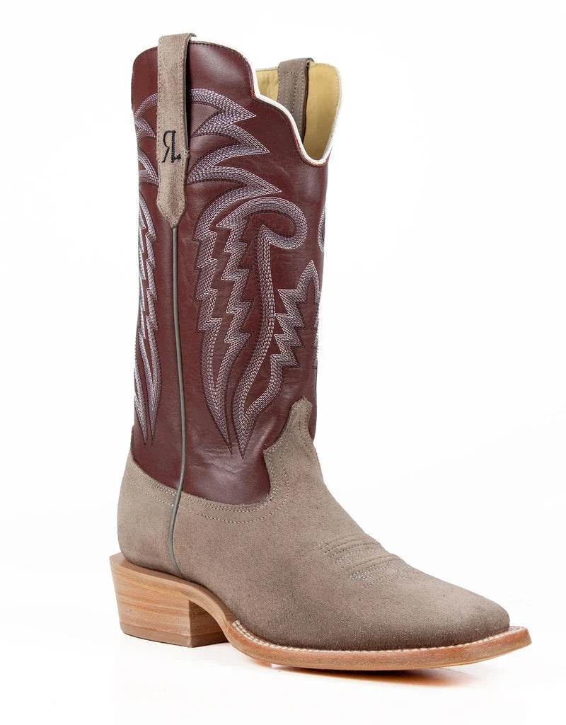 R. Watson Men’s Roughout Wide Square Toe Cowboy Boots – Grey/Red Last Rodeo Western Wear & Hat Bar