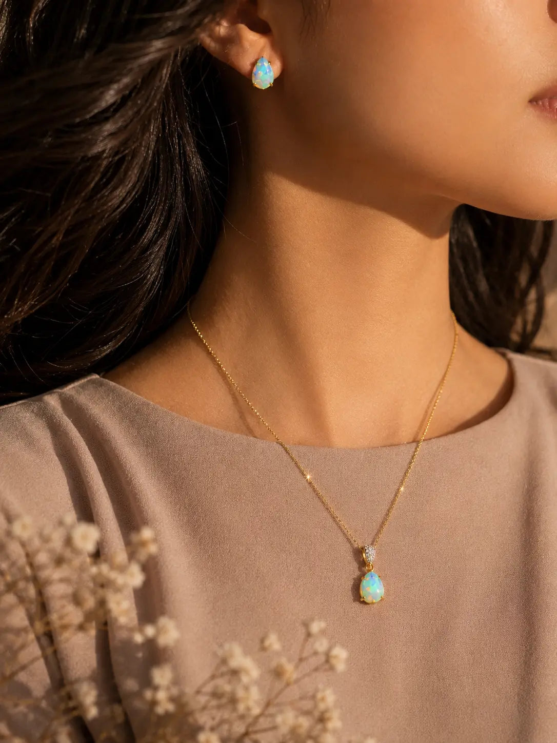 Opal Luxe Jewelry Set with natural diamonds– 14K Gold Finish Last Rodeo Western Wear & Hat Bar