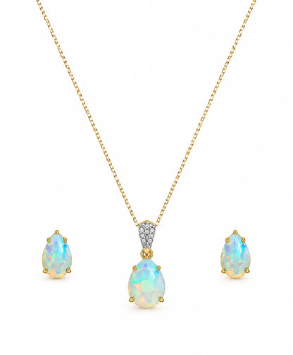 Opal Luxe Jewelry Set with natural diamonds– 14K Gold Finish Last Rodeo Western Wear & Hat Bar