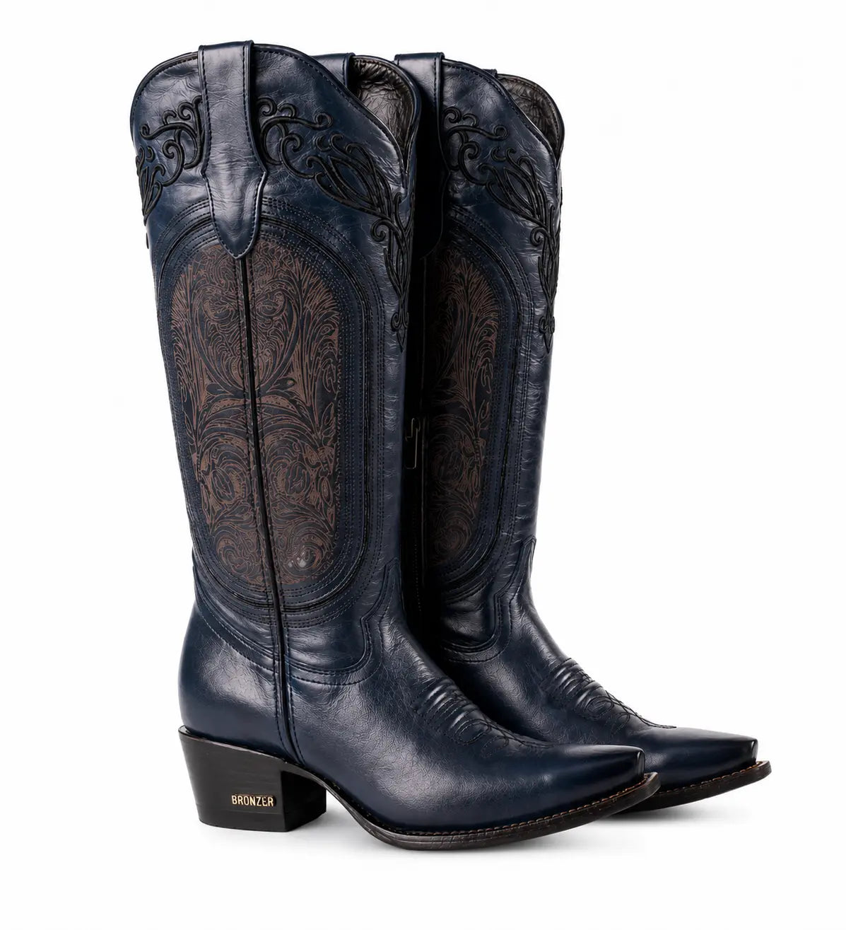 Women’s Snip Toe Western Cowboy Boots – 16” Tall Embroidered Leather Last Rodeo Western Wear & Hat Bar