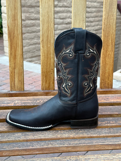 Rustler Black Leather Cowboy Boots