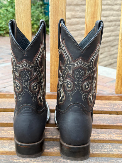 Rustler Black Leather Cowboy Boots