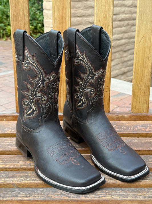 Rustler Black Leather Cowboy Boots